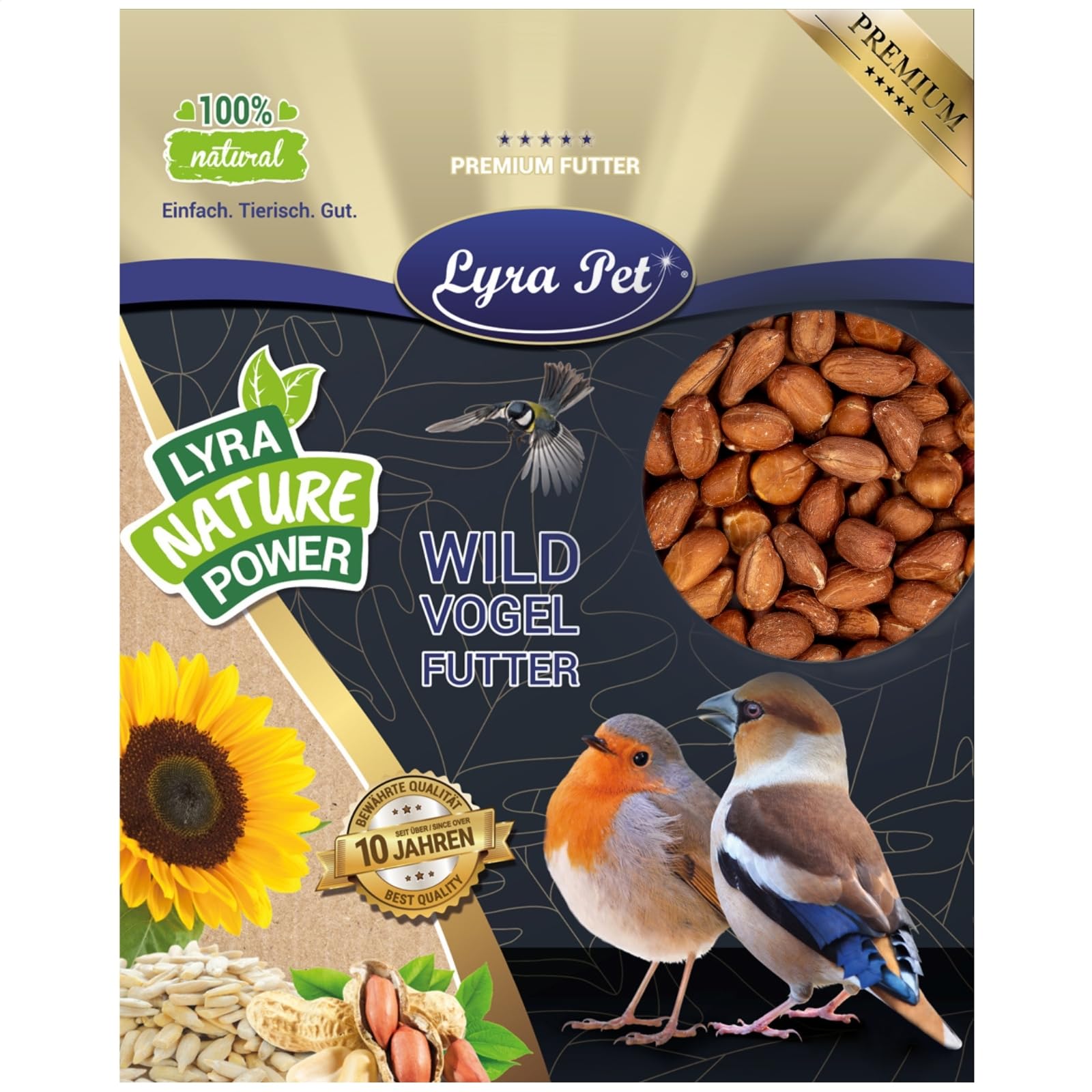 Lyra Pet® | 10 kg Erdnusskerne mit Haut | Vogelfutter für das Ganze Jahr | Naturbelassenes Streufutter | Energiequelle für Wildvögel | Erdnüsse ohne Schale | Proteinreich & Ölhaltig | Gartenvögel
