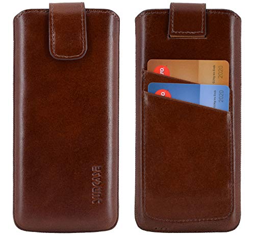 Suncase ECHT Ledertasche Leder Tasche Etui kompatibel mit iPhone 11 Pro (5.8") Hülle (mit Rückzugsfunktion und Zwei Kartenfächer) Rustik-Mocca braun