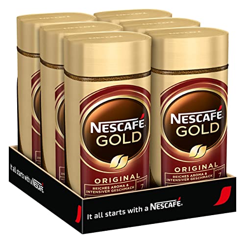 NESCAFÉ Gold Original, löslicher Bohnenkaffee aus erlesenen Kaffeebohnen, koffeinhaltig, vollmundig & aromatisch, Menge: 6er Pack (6 x 200 g)