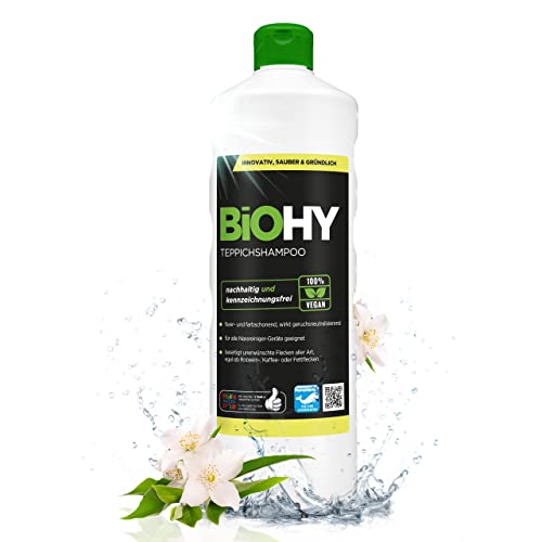 BiOHY Teppichshampoo (1l Flasche) | Teppichreiniger Konzentrat | ideal gegen hartnäckige Flecken | materialschonend & tierfreundlich | effektives Bio Mittel | kraftvoller Teppich Schaum