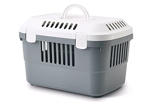 PETGARD Transportbox für Meerschweinchen, Kaninchen, Katzen, Nager und kleine Hunde Weiss-Grau