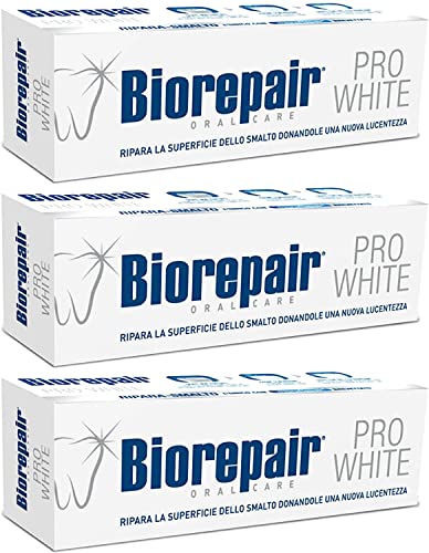 Biorepair:"Pro White" Whitening Toothpaste with microRepair - 2.5 Fluid Ounce (75ml) Tubes (Pack of 3) [ Italian Import ]