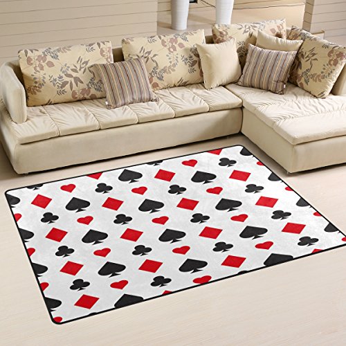 Use7 Casino Poker Red Heart Teppich Anti-Rutsch-Fußmatte Fußmatten für Kinderzimmer, Wohnzimmer Schlafzimmer, Textil, Mehrfarbig, 100 x 150 cm(3' x 5' ft)