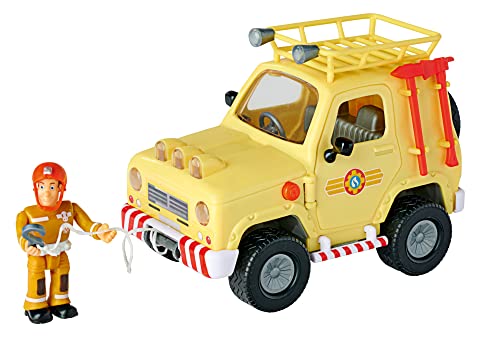 Simba 109252511 - Feuerwehrmann Sam 4x4 Geländewagen mit Figur, Feuerwehrauto 15cm, mit Licht, Türen zum Öffnen, Zubehör, ab 3 Jahren