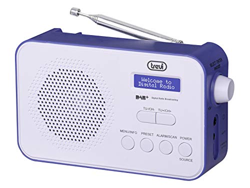 Trevi DAB 7F92 R tragbares DAB/DAB+ Radio mit hoher Lesbarkeit, Uhr mit 2 Weckern, wiederaufladbarer Lithium-Akku blau