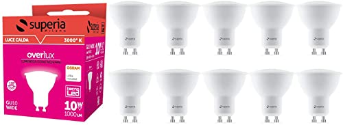 Superia LED-Lampe GU10 Breit 10 W, (Äquivalent 90W), heißes Licht 3000K, 1000 lumen, WE10C, 10er-Pack