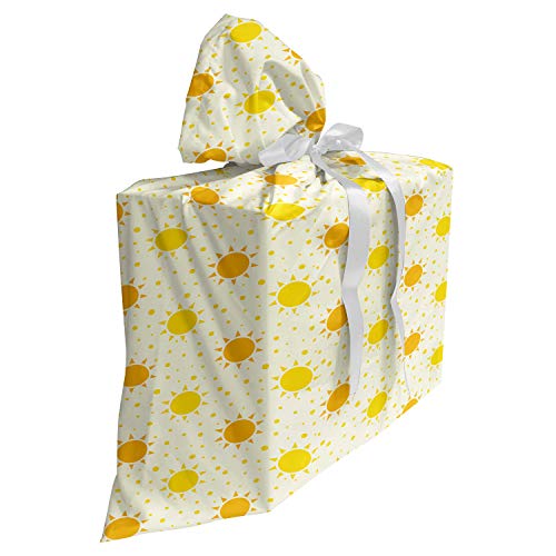 ABAKUHAUS Sommer Baby Shower Geschänksverpackung aus Stoff, Sun-Motiv mit Punkten, 3x Bändern Wiederbenutzbar, 70 x 80 cm, Orange Gelb und Creme