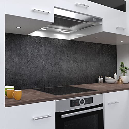 OneWheel | selbstklebende Küchenrückwand | 340x50 cm harte PVC Folie | Wandtattoo für Fliesenspiegel Design Stein Grau | Motiv: Beton dunkel