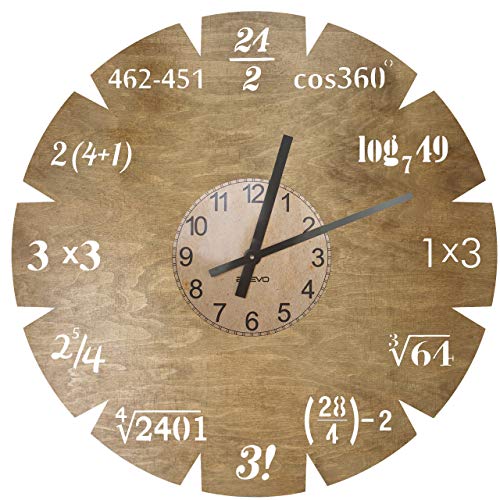 EVEVO Mathe-Uhr Wanduhr aus Holz 50cm 109 Farben zur Auswahl Retro-Uhr Handgefertigte Vintage Geschenk Stil Raumdekoration Hause Großes Geschenk Uhr Mathe-Uhr