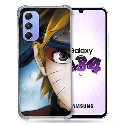 Cokitec Schutzhülle aus Hartglas für Samsung Galaxy A34 5G Manga Naruto, Weiß