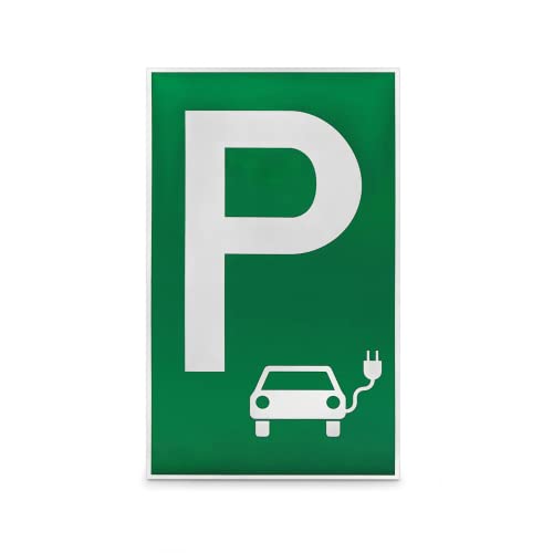 Betriebsausstattung24® Parkplatzschild Elektrotankstelle - Aluminium, beschichtet, 40,0 x 60,0 cm - Befestigungsart: Zum Verschrauben - Farbe: Grün - Symbol: P, Elektroauto - E-Ladesäule