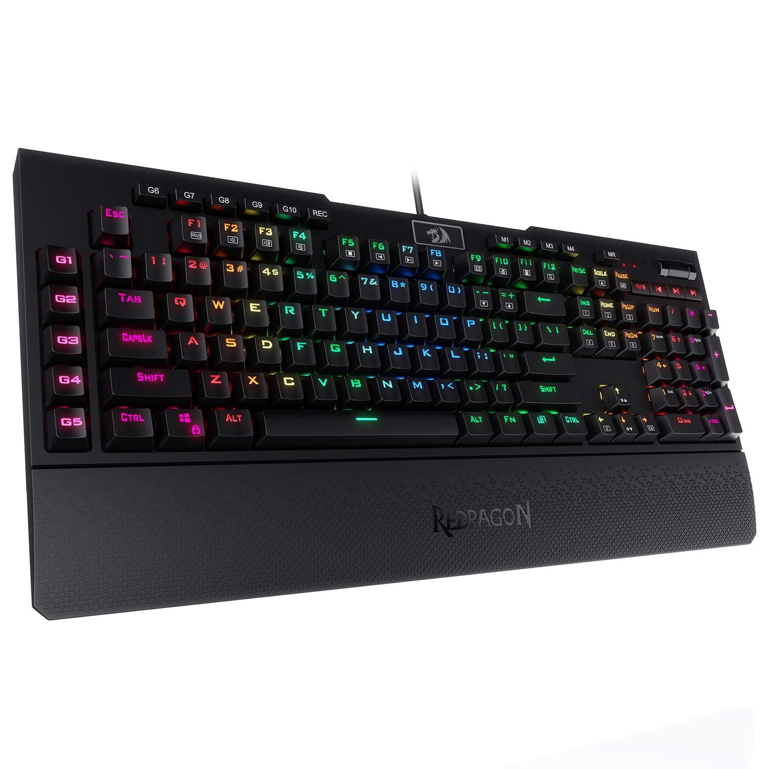 Redragon Mechanische Gaming-Tastatur K586 RGB, 10 dedizierte Makrotasten, praktische Mediensteuerung und abnehmbare Handballenauflage, brauner Schalter