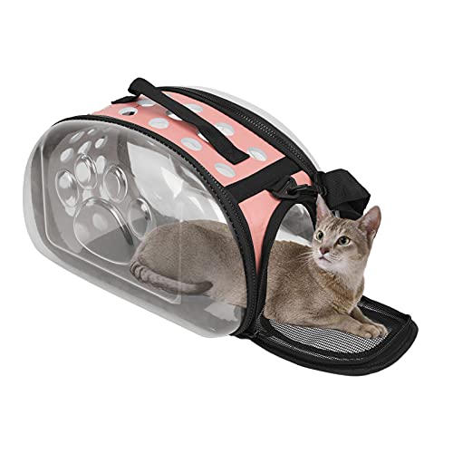 Haustier-Tragetasche, Katze transparente Tragetasche Schulterkäfig Outdoor-Haustier-Tragetasche Katzen-Schulterträger für Camping(pink, M)