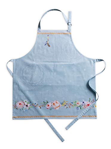 Maison d'Hermine Ibiza 100% Cotton 1-Piece Kitchen Apron with Adjustable Neck and Hidden Center Pocket with Long Ties for Women | Men | Chef | Home | Spring/Summer (Blue, 70cm x 85cm)