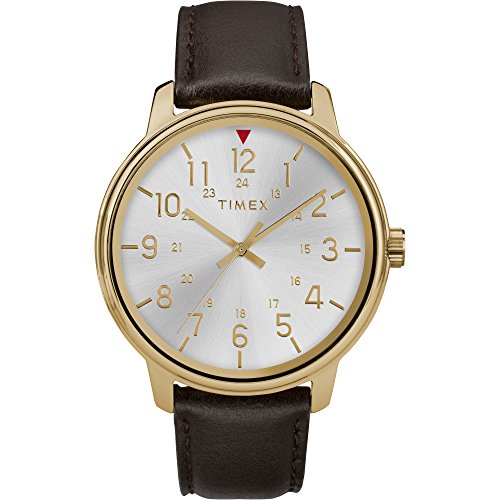 Timex Men's TW2R85600 Basics 43mm Black/Two-Tone Leather Strap Watch