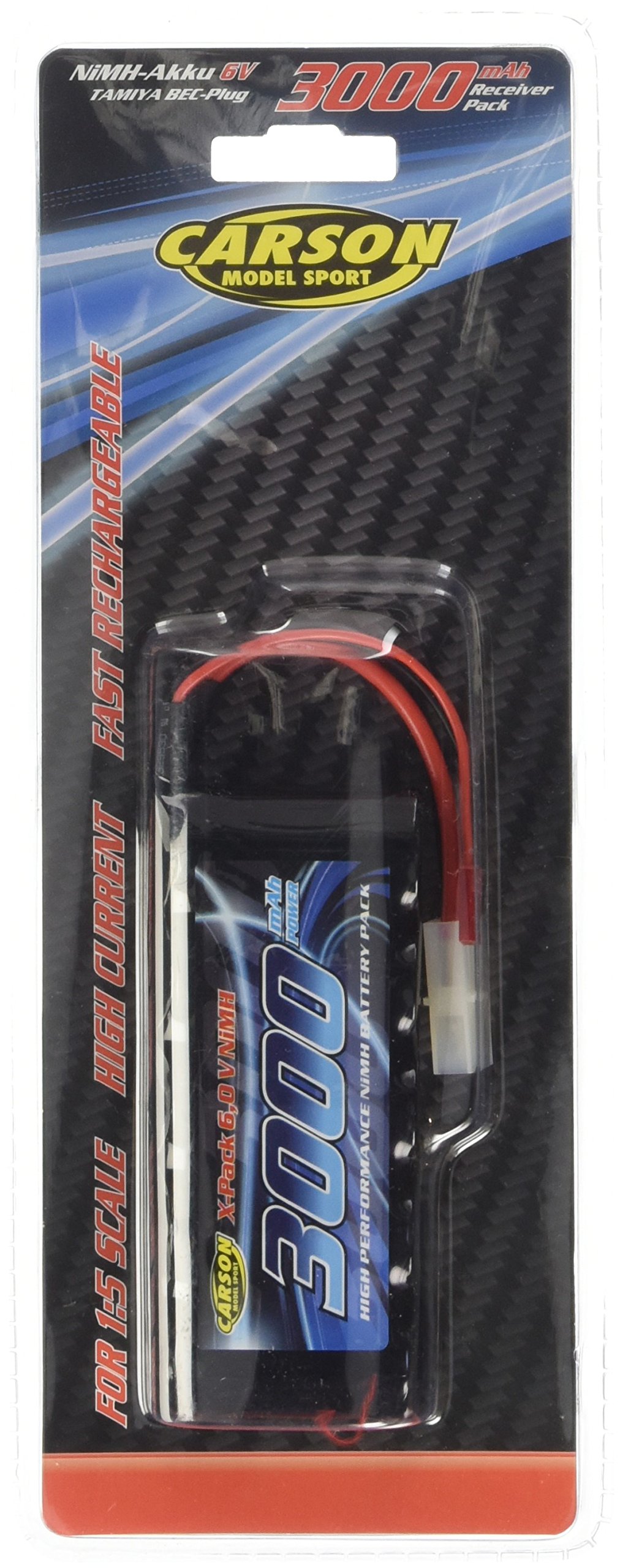 Carson 500608142 Empfang 6V/3000mAh NiMH TAM/Bec-RC, Ersatzbatterie, Akku für ferngesteuerte Autos, RC-Zubehör