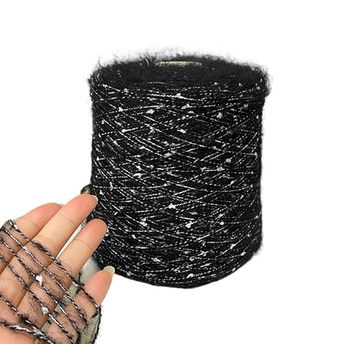 500g Color Dot Mohair Wool Thread for Hand Knitted Scarf Sweater Hat (Color : Black snowflakes)