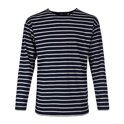 Bretonisches Herren Shirt gestreift Langarm Baumwolle maritim Ringel-Look Streifenshirt (56 blau/grau, 62)