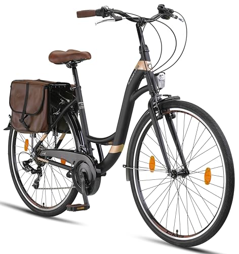 Licorne Bike Stella Plus Premium City Bike Aluminium Fahrrad für Mädchen, Jungen, Herren und Damen - 21 Gang-Schaltung - Hollandfahrrad (28 Zoll, Schwarz)