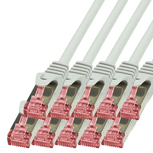 BIGtec - 10 Stück - 5m Netzwerkkabel Patchkabel Ethernet LAN DSL Patch Kabel Gigabit grau (2X RJ-45 Anschluß, CAT6, doppelt geschirmt) 5 Meter