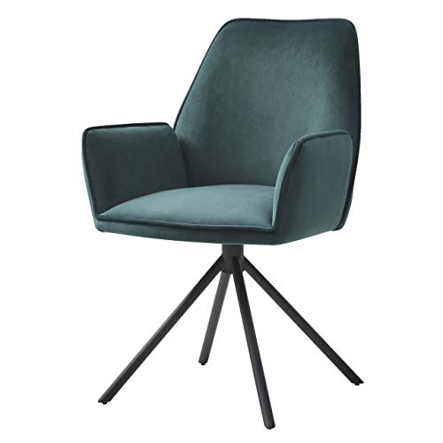 Mendler Esszimmerstuhl HWC-G67, Küchenstuhl Stuhl mit Armlehne, drehbar Auto-Position, Samt - grün, Beine schwarz