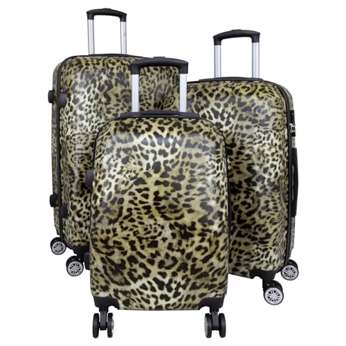 Trendyshop365 Koffer-Set 3-teilig Hartschale - Leoparden-Fell Tierfell-Optik