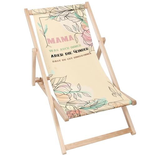 DreamRoots Muttertagsgeschenk - Liegestuhl klappbar Holz Liegestuhl Holz Geschenke Für Mama - Sonnenliege Klappbar Mama Geschenk - Strandstuhl Holz Beste Mama Der Welt