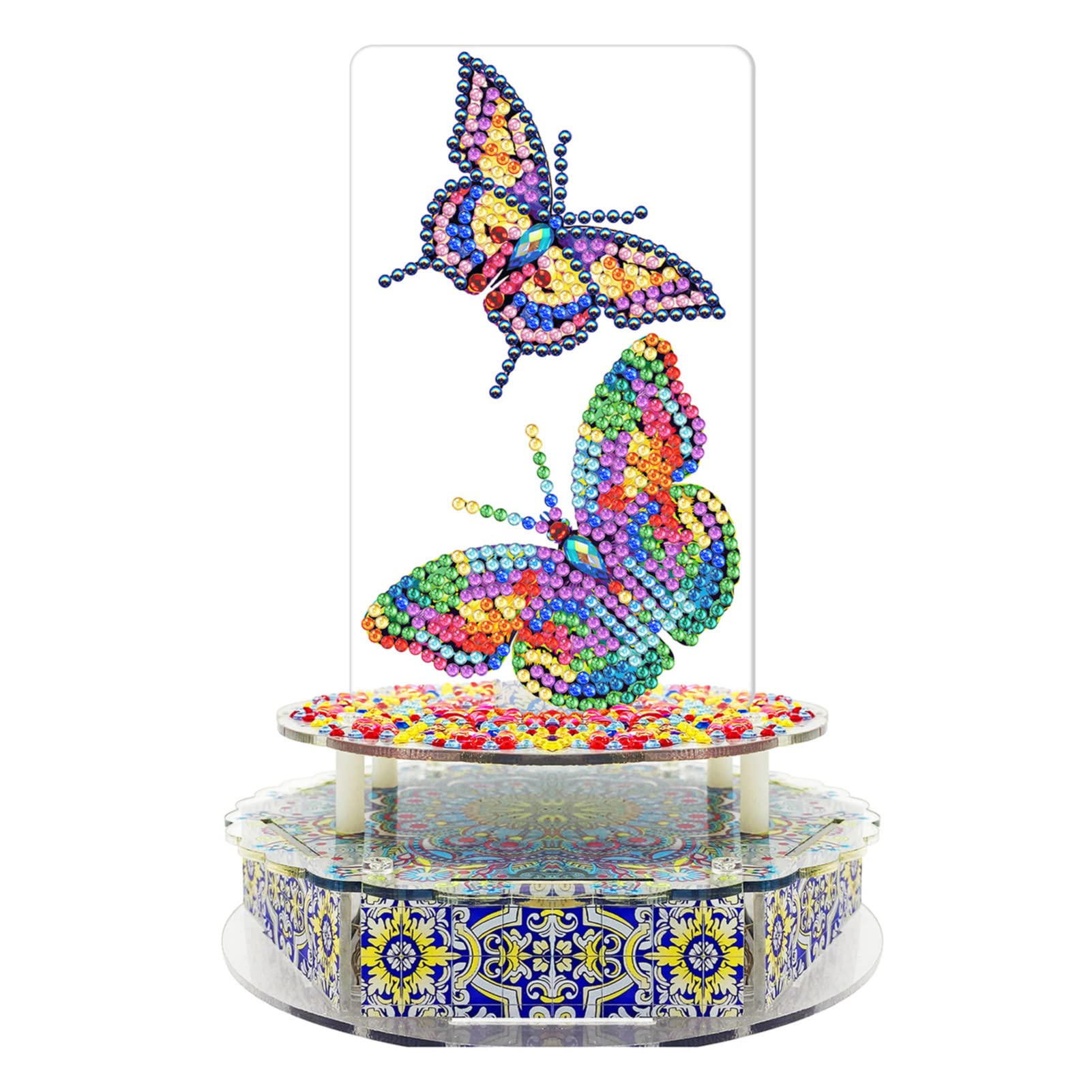 EXQUILEG Diamond Painting Musikbox, DIY 5D Eule Katze Schmetterling Tier LED Diamant Painting Bilder Tiere Strasssteine Kits mit Zubehör Diamantzeichnung Mosaikherstellung Home Decor (#4)