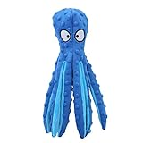 Octopus Hundespielzeug mit Quietschelement, plissiertes Plüschspielzeug ohne Füllung, für Hunde, Hundespielzeug, Dinosaurier, klein, mittel und große Hunde (4 Farben), Blau