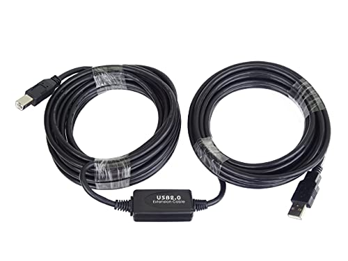 PremiumCord Aktives USB Verbindungskabel mit Repeater 15m, USB A Stecker auf B Stecker, USB 2.0 High Speed Kabel, 2x geschirmt, AWG20/28, Farbe schwarz, Länge 15m