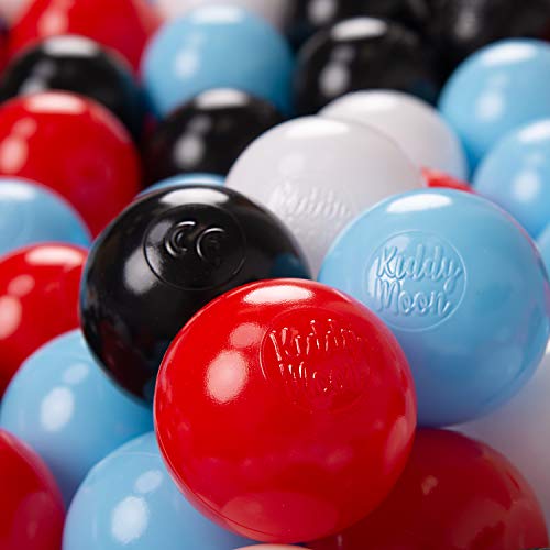 KiddyMoon 1200 ∅ 6Cm Kinder Bälle Für Bällebad Spielbälle Baby Plastikbälle Made In EU, Schwarz/Weiß/Rot/Baby Blau
