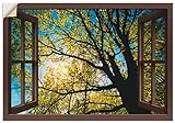 ARTland Wandbild selbstklebende Vinylfolie 100 x 70 cm Bäume Foto Grün B8CM Fensterblick Frühling Sonne Baumkrone Eiche