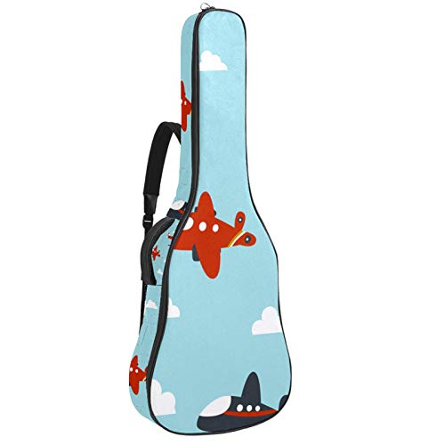 Gitarren-Gigbag, wasserdicht, Reißverschluss, weich, für Bassgitarre, Akustik- und klassische Folk-Gitarre, Cartoon-Hubschrauber-Flugzeug-Muster