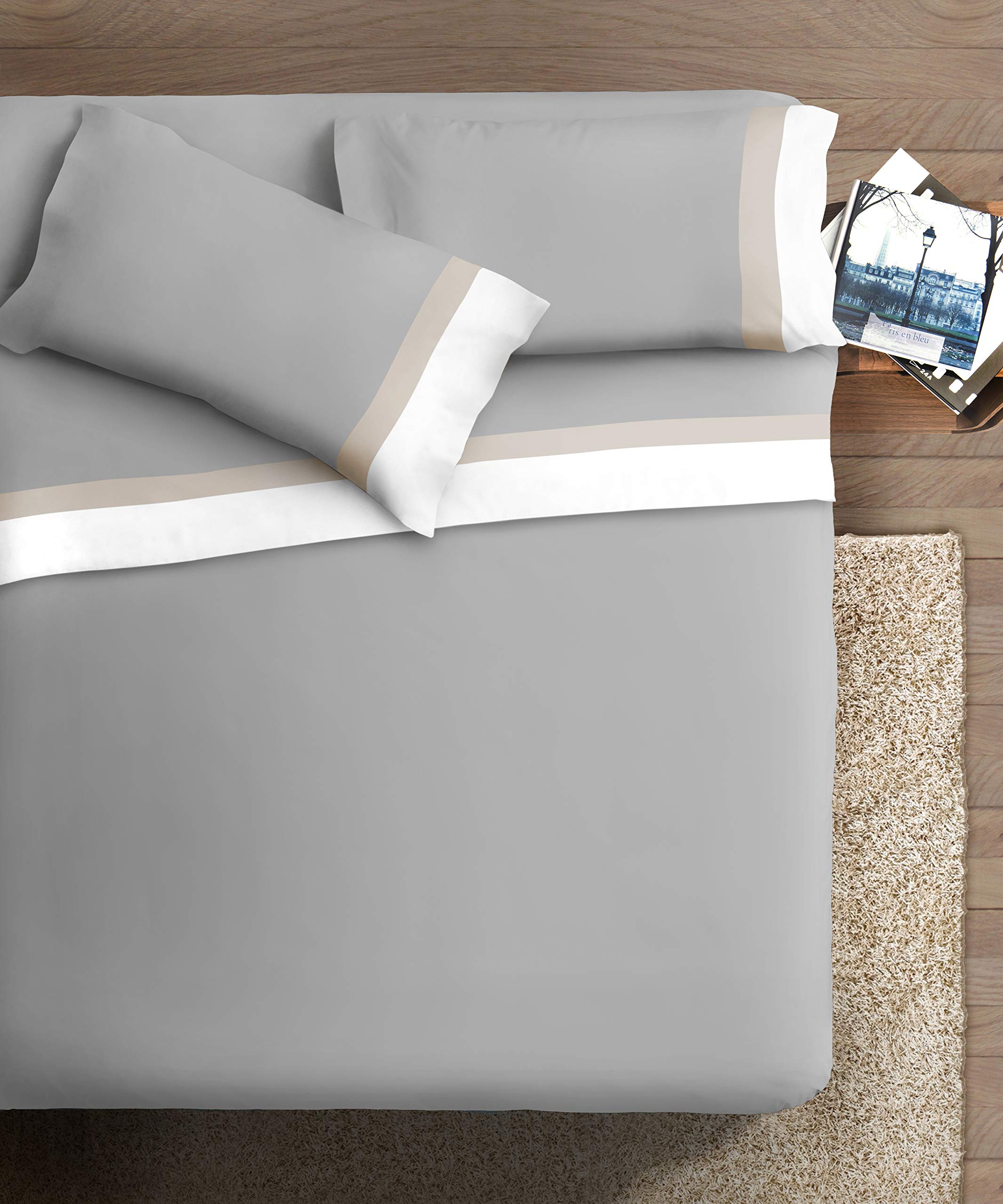 Ipersan Bettwäsche-Set mit Doppelbett, Satin, Baumwolle, 2 Quadratmetern, weiß/cremefarben, Grau