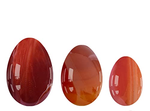 Ungebohrtes Ei Roter Achat Stein Eier Frauen üben natürlichen Kristallmassageball, 3 Eier mit Tasche Haushalt