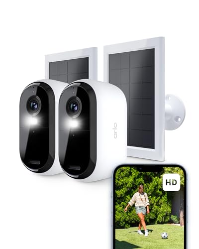 Arlo Essential HD Überwachungskamera Aussen & 2X Solar, Kabellos, 1080p Video, Farbnachtsicht, Licht, Bewegungsmelder, Sirene, 2-Wege Audio, Smart Home + Arlo Secure Plan Testzeitraum, 2er Set, Weiß