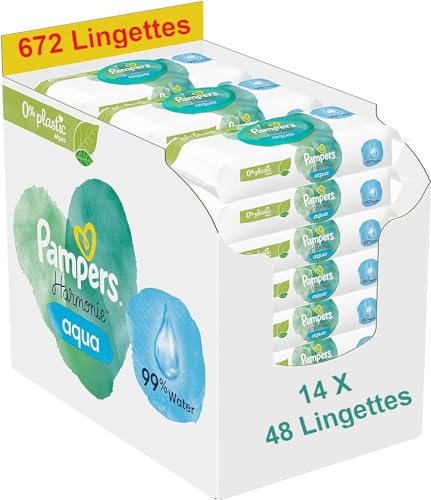 Pampers Babytücher Aqua Harmonie, 0 %, 672 Tücher, 14 Packungen mit 48 Tüchern