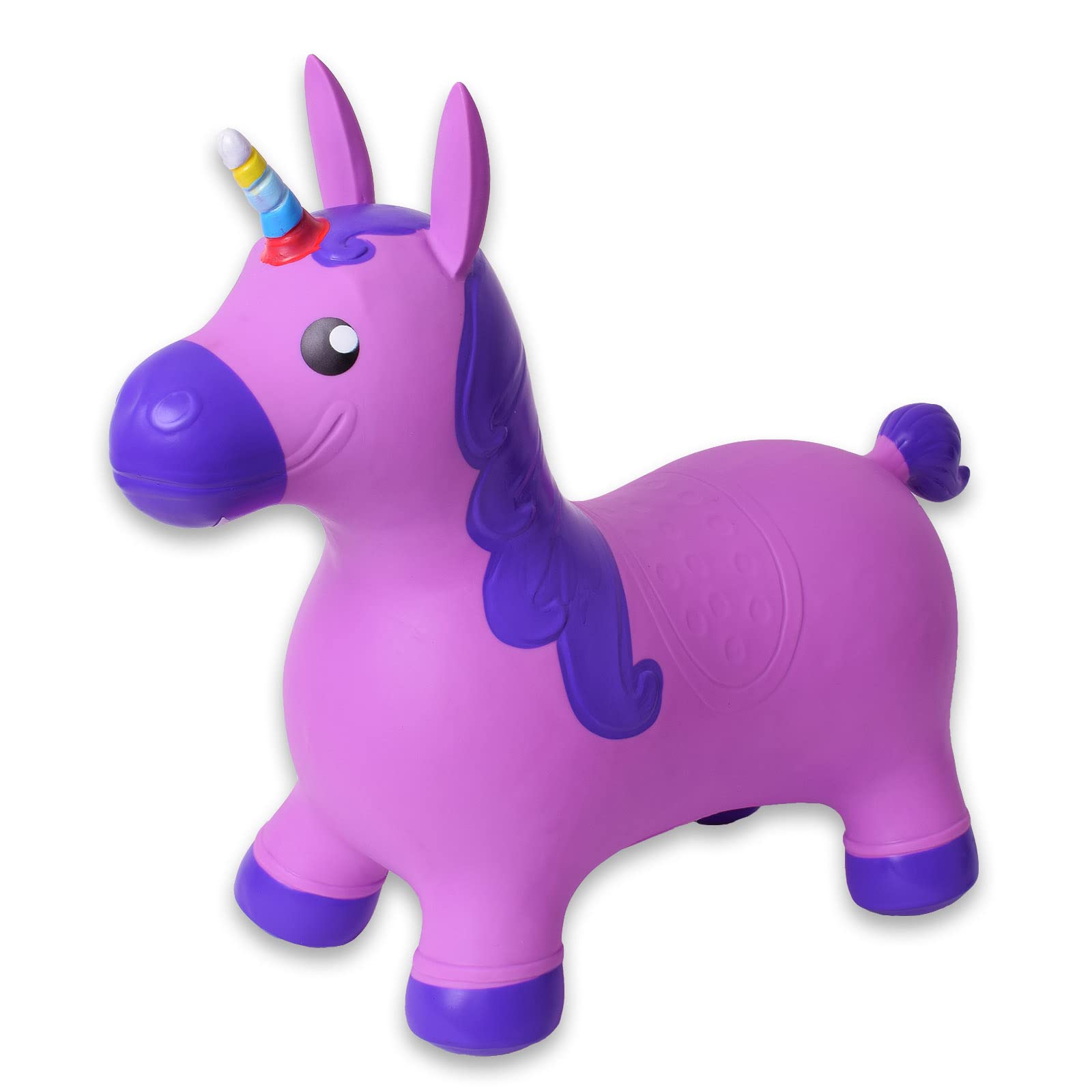 TE-Trend Hüpftier Einhorn Pferde Spielzeug Hüpfpferd Hüpfball ab 2 3 4 5 6 Jahre Hopser Unicorn Pferd zum draufsitzen und hüpfen Regenbogen Horn Lila