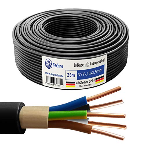 M&G Techno 25m NYY-J 5x2,5 mm² Erdkabel Elektro Strom Kabel Kupfer eindrähtig Made in Germany