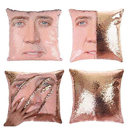 LYX Nicholas Cage Mermaid Pailletten Kissenbezug, Magie Dekokissen Abdeckung Dekorative Farbkissenbezug, Zweifarbwurfkissen (Color : D)