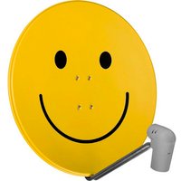 TechniSat SATMAN 850 Plus – Satellitenschüssel für 4 Teilnehmer (85 cm Sat Komplettanlage, Spiegel mit Masthalterung und UNYSAT Universal-Quattro-Switch LNB im Wetterschutz-Gehäuse) gelb mit Smiley