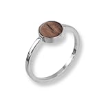 Kerbholz - Holzschmuck Damen - Circle Ring Silber - dünner Damen Schmuck Ring in silber - Edelstahlring mit echtem Holz - Schmuck Geschenk für Frauen (silber, XS)