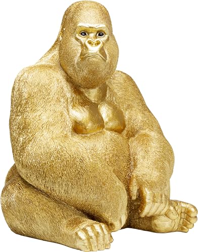 Kare Design Deko Figur Gorilla Side XL Gold, große Dekofigur in Form eines Gorillas, ausgefallene Wohnzimmer Dekoration, Dekofigur Gorilla Gold, Dekoobjekt Affe (H/B/T)76x60x55cm