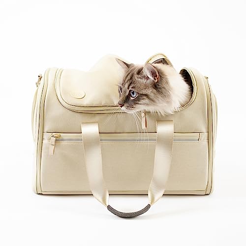 LucyBalu® Designer Katzentransporttasche | Tragetasche für Katzen mit Fenster | Katzentasche zum Katzen Transport | Katzen Tragetasche | Tasche für Katzen | Tiertransporttasche | Katzentrage | Sand