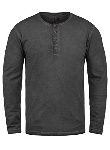 !Solid Timur Herren Longsleeve Langarmshirt mit Grandad- Ausschnitt aus 100% Baumwolle Slim Fit Meliert, Größe:S, Farbe:Dark Grey (2890)
