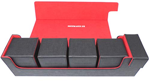 docsmagic.de Premium Magnetic Tray Long Box Black/Red Large + 4 Flip Boxes - Schwarz/Rot