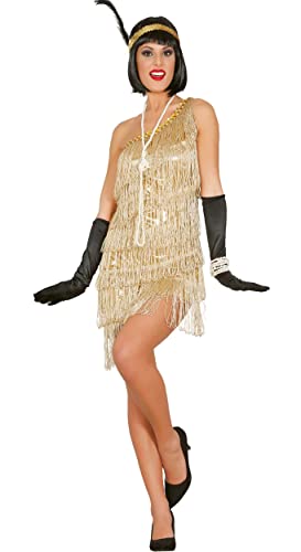 goldenes Charleston Kleid Karneval 20er Jahre Party Kostüm Fransen Damen Damenkostüm Mafia Gangsterbraut Flapper Gr. S - L, GröÃŸe:S