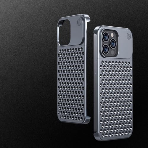 SAMEZA Metall-Wärmeableitungs-Telefonhülle für iPhone 13 12 14 15 Pro Max Plus, kühlende, randlose, Hohle, stoßfeste Aluminium-Hülle, grau, für iPhone 14