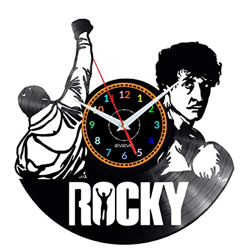 EVEVO Rocky Wanduhr Vinyl Schallplatte Retro-Uhr groß Uhren Style Raum Home Dekorationen Tolles Geschenk Wanduhr Rocky