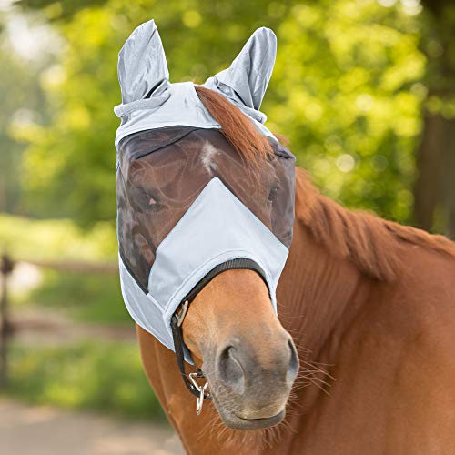 PREMIUM Fliegenmaske mit Ohrenschutz, silbergrau, Pony